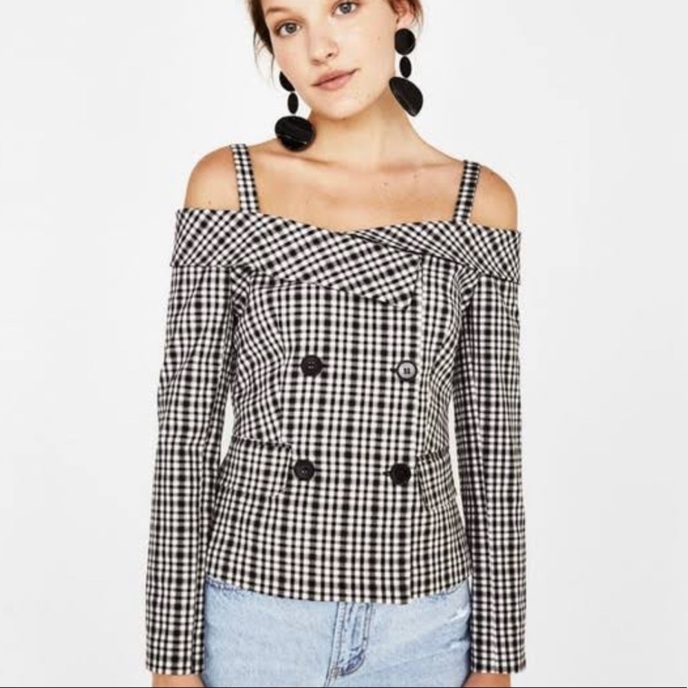 Trendy Off The Shoulder Plaid Blazer Shacket